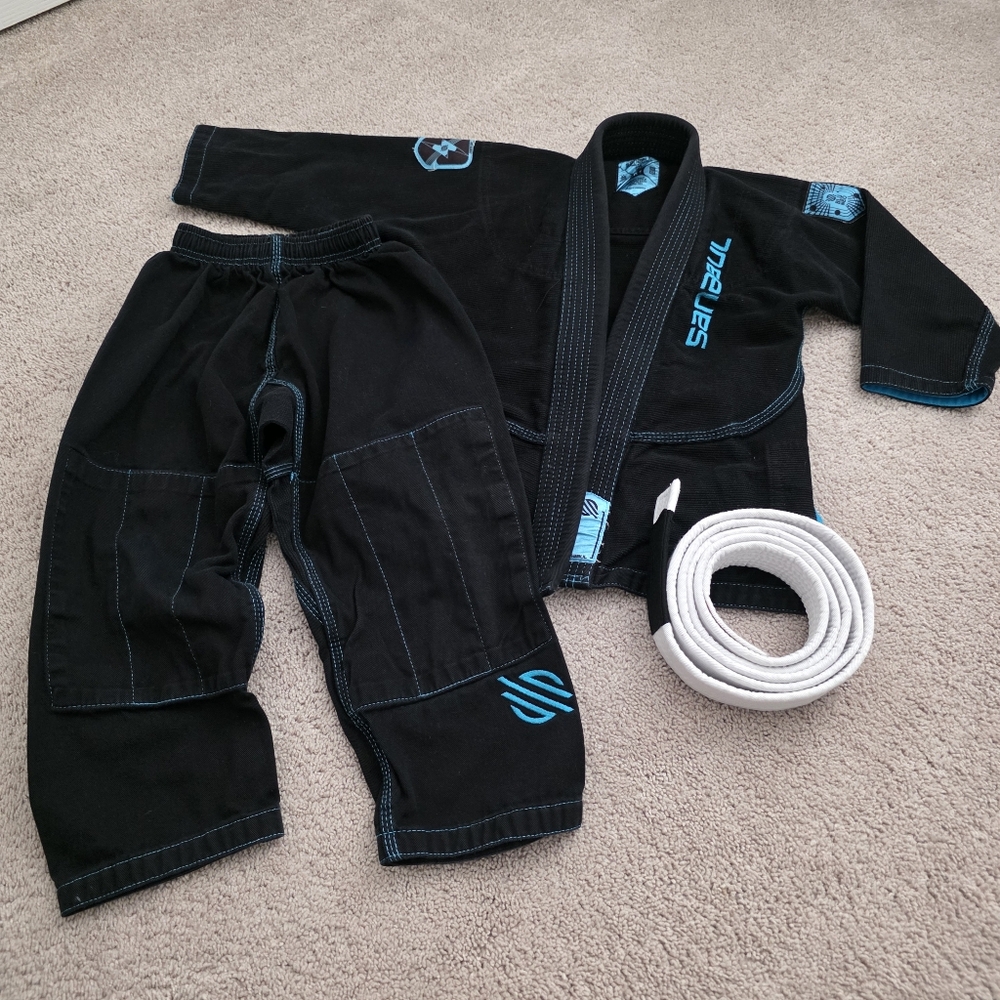Sanabul BJJ Jijitsu Gi Boys Size K1 6/7 black blue Cotton